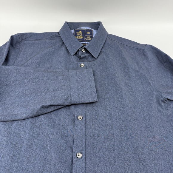 Rugby University Shirt Men's M Stretch Blue Heather Pattern ButtonUp Long sleeve - Picture 1 of 11